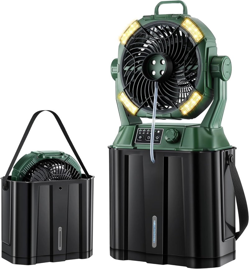 ElectricWise Portable Misting Fan,4 LED Lights&Stepless Speed Control & 4 Outlet Cooling Spray with 6L Bucket,Timer Function,Portable Handle,20000mAh Camping Fan for Patios/Fishing/Travel/Office Desk - Image 1